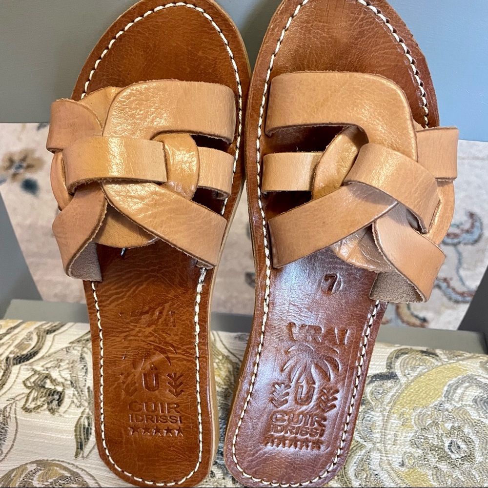 Leather Sandals from Morocco. Tan/camel colored leather.